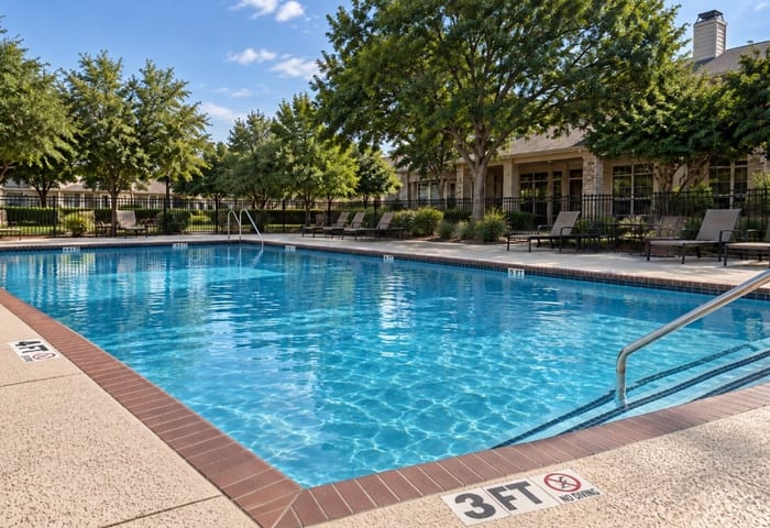 Commercial community pool maintained by The Pool Doctor in DFW